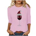 thumbnail image 2 of Cadancy Womens Christmas Shirts Plus Size Winter 3/4 Sleeve Vintage Holiday Blouses Party Xmas Wine Glass Funny Tshirts Crewneck Sequin Dressy Casual Tops, 2 of 5