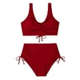 thumbnail image 4 of TOWED22 Womens High Waisted Bikini Sets Tummy Control Bathing Suits Halter Two Piece Swimsuit Modest Bikini（Wine,S）, 4 of 6