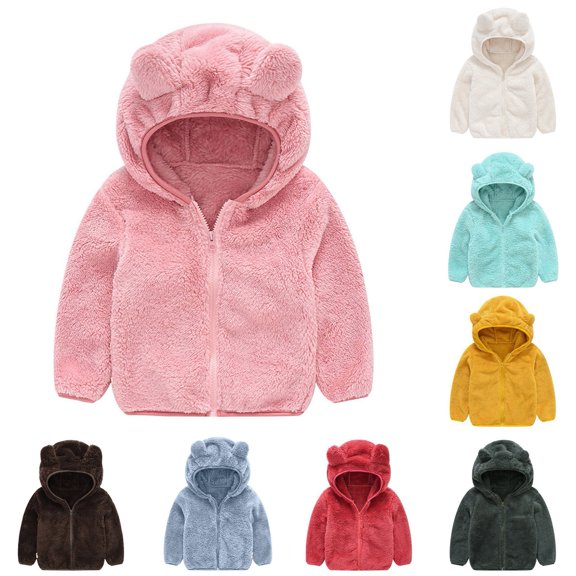 Ulanda Toddler Baby Fleece Zip up Hoodie Girls Bear Ear Fuzzy Jacket Hooded Teddy Coat Winter Outwear Windproof Thicken Coat (Blue, 18-24 Months)