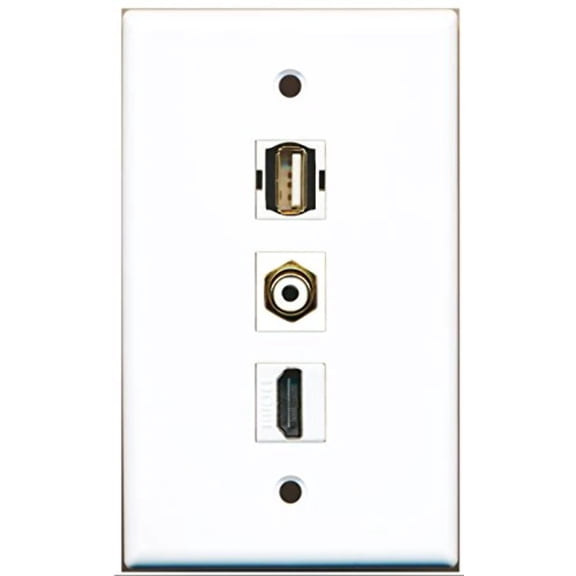 RiteAV - 1 Port HDMI and 1 Port RCA White and 1 Port USB A-A Wall Plate