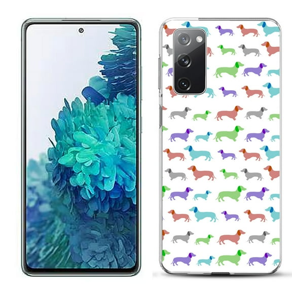 Slim-Fit Gel TPU Phone Case for Samsung Galaxy S20 FE 5G Fan Edition, by OneToughShield ® - Colorful Dachshund/Puppy