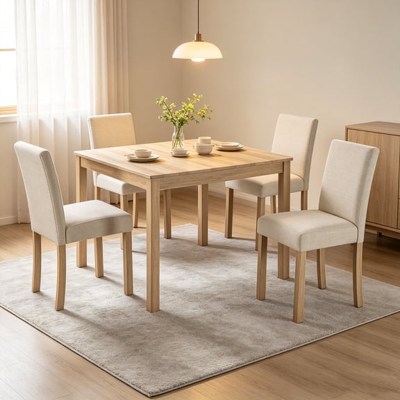 AUU 5-Piece Light Oak Dining Table Set with 4 Chairs – Modern Wooden Kitchen & Dining Room Furniture for 4, Space-Saving Rectangular Table & Seating Set