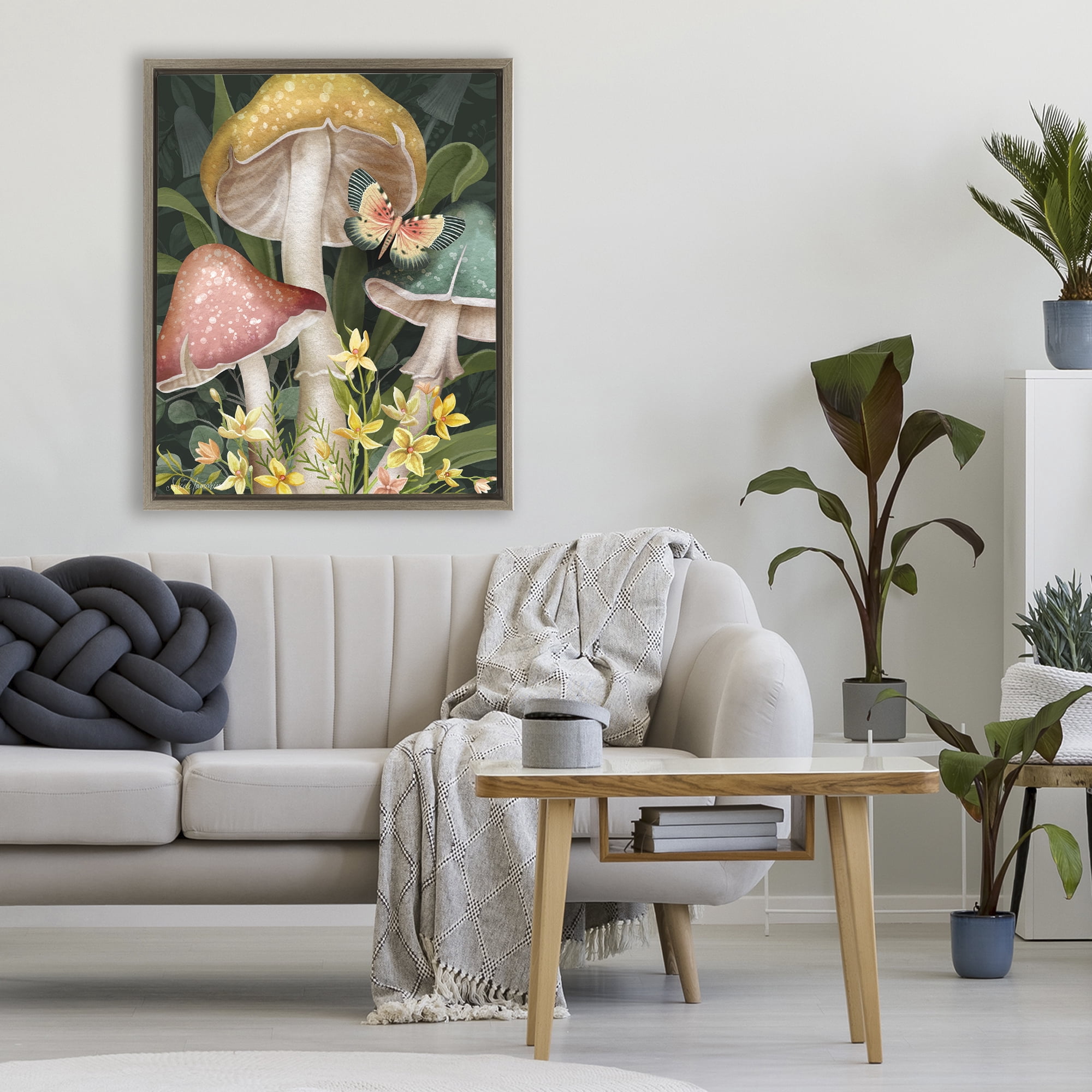 Stupell Industries Midnight Garden Mushrooms Brown Framed Floater Canvas Wall Art, design by Nicole Tamarin