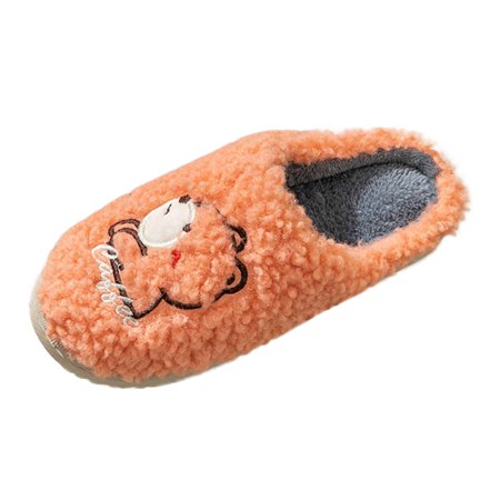 

nsendm Womens Plaid Slippers Couple Women s Winter Indoor Home Plus Velvet Warm Thick Hard Bottom Slippers for Women Orange 6.5