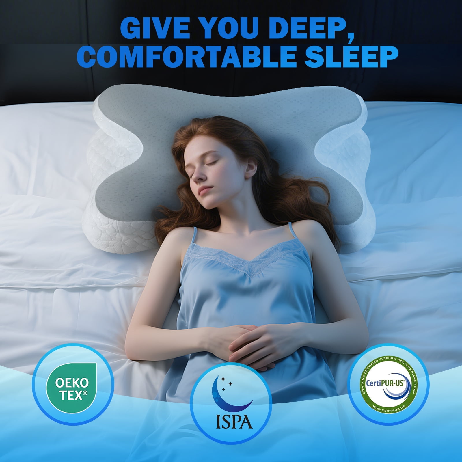 Cervical Memory Foam Pillow for Neck Pain Relief, Ergonomic Orthopedic Cooling Bed Pillow with Breathable Pillowcase, Ideal for Side, Back and Stomach Sleepers, Gray