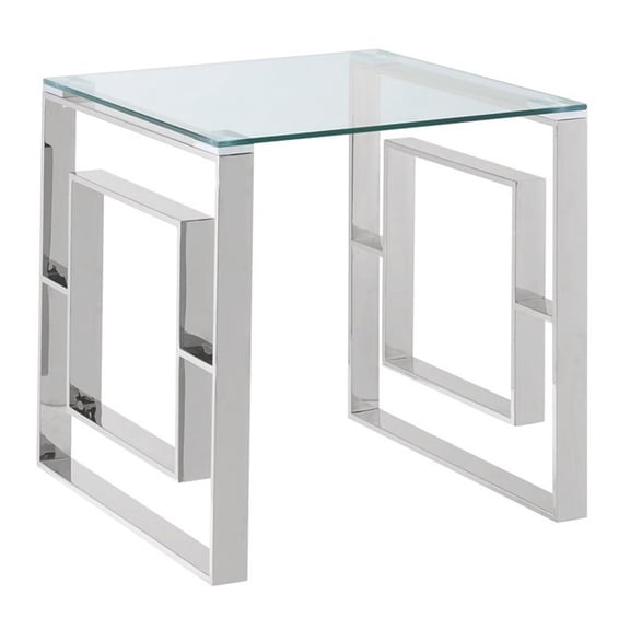 Pemberley Row Stainless Steel and Glass Silver Accent Table Square Contemporary 21.75"H Unassembled