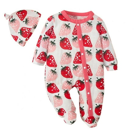 

SYNPOS Infant Newborn Baby Girl Boy Long Sleeve Romper Unisex Baby Outfits 2Pcs Hat+Jumpsuit Clothes Set 0-12 Months