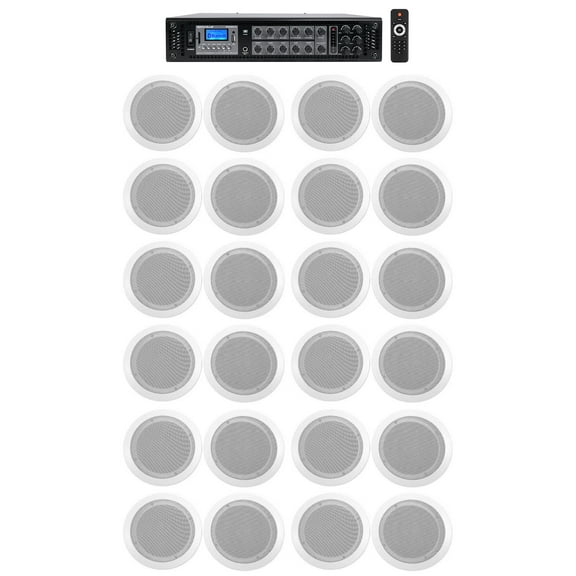 Rockville Commercial Receiver 24 6.5" 2Way White Ceiling Speakers 4 Hotel/Office