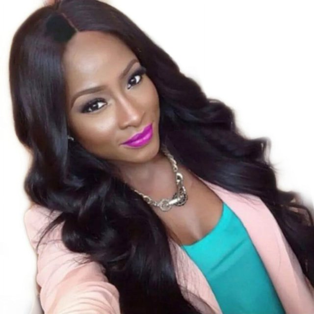Peluca negra con media división para mujer, pelo largo y rizado con ondas grandes, seda química africana completa