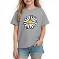 thumbnail image 2 of Girls Casual Short Sleeve T-Shirt 100% Cotton Kids' Daisy Print Top for Girls Ages 4-12 | Soft Crewneck Tee for School & Play | Gray,Size 9 T, 2 of 9