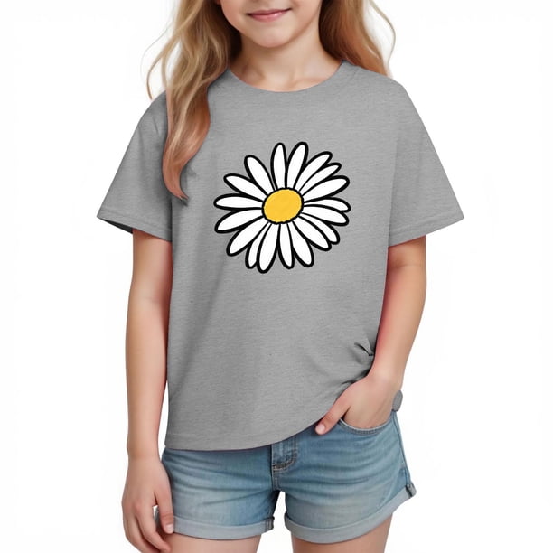 Blusas y camisas de manga corta con cuello redondo para niños y niñas, camisetas gráficas de manga corta, blusas con estampados bonitos para la temporada escolar.