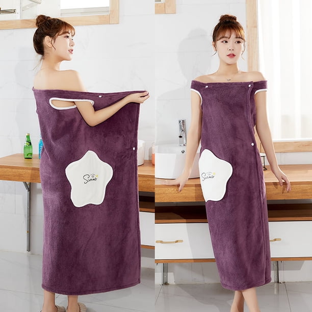 Albornoz de felpa para mujer con trampa en S, grueso para invierno, vellón de coral MABOTO Morado/2XL