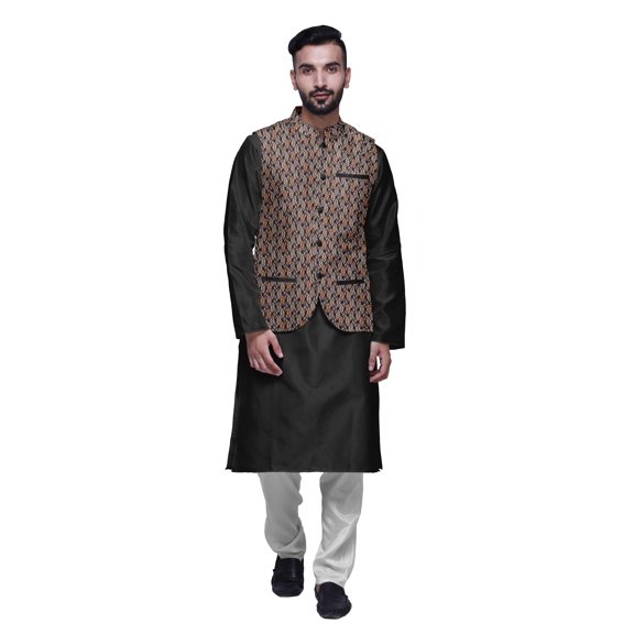 Atasi Ethnic Kurta Churidar Pajama Set With Printed Nehru Jacket Set For Mens
