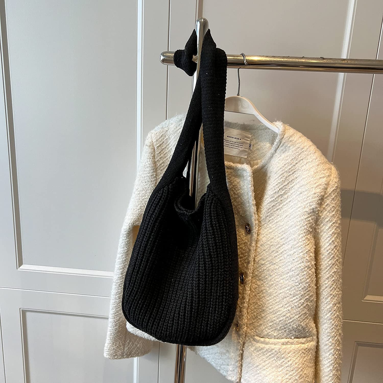 Women's Crocheted Crossbody Tote Hobo Bag, Knitted Shoulder Handbag, Aesthetic Handmade Cute Purse, Knit Crochet Bag