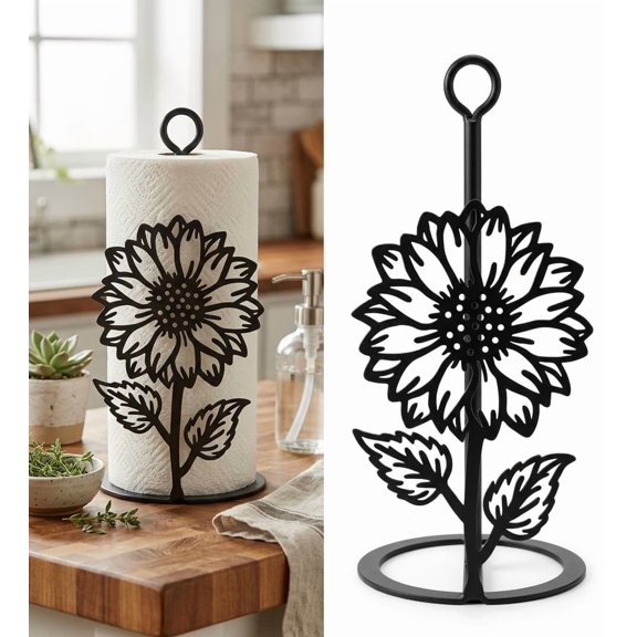 SeekLGT Sunflower Paper Towel Holder Countertop Napkin Rack Decorative Metal Tissue Stand for Kitchen Dining Table Home Decor 1PC