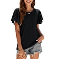 thumbnail image 2 of Qarigey Camiseta de mujer con volantes de Color sólido cuello lindo pulóver blusa trabajo nocturno viaje básico verano moda Top ropa Prendas para la parte del cuerpo Negro XL Qarigey AP011064-04, 2 of 6