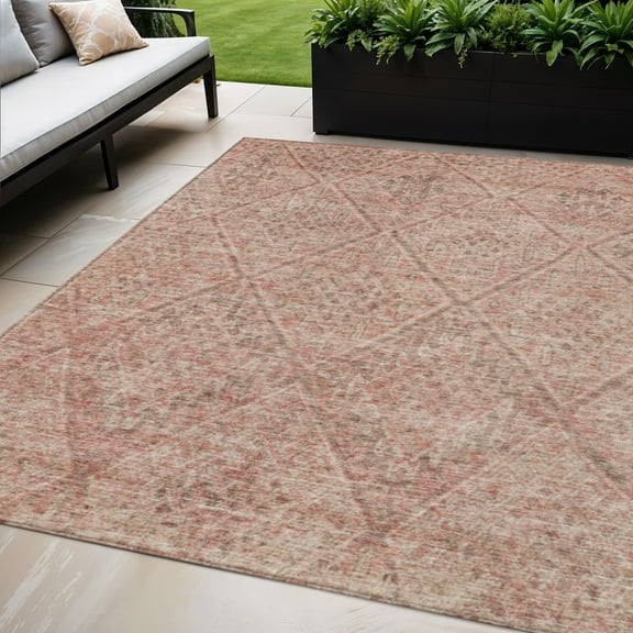 HomeRoots 605134 5 x 8 ft. Pink & Brown Moroccan Washable Indoor & Outdoor Rectangle Area Rug