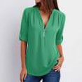 thumbnail image 1 of Chemises à Manches Courtes pour Femmes Hauts d'Été Tendance 2023 Chemises d'Été à Manches Longues Zip Tunique Décontractée Blouse Roulable Col en V, 1 of 6