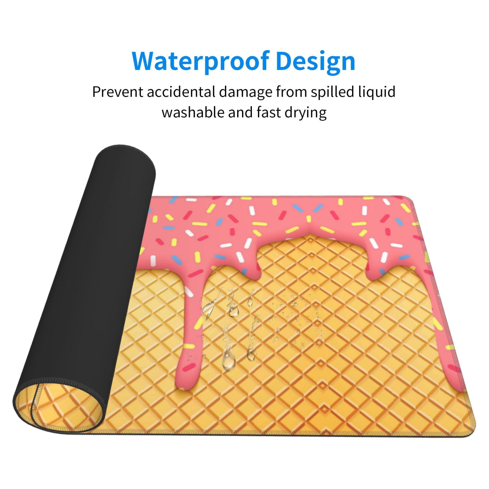Xecao Pink Ice Cream for Waterproof Mouse Pad - Extended Contour Mouse Mat, Large Gaming Mousepad Laptop Keyboard Mat with Non-Slip Rubber Base