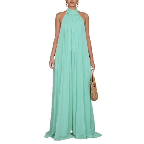 VISgogo Mono sin mangas con cuello halter para mujer con pierna ancha Color sólido Ropa de verano fresca sin espalda VISgogo moda