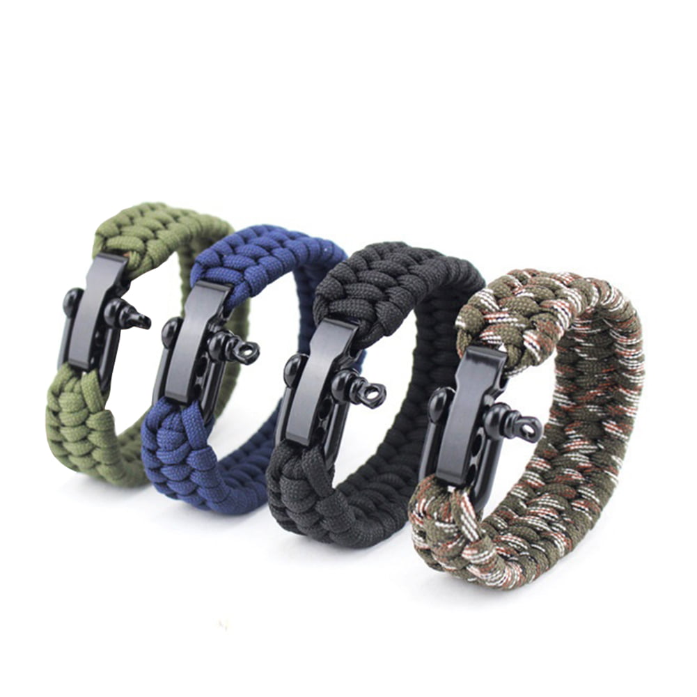 Survival Rope Camouflage Paracord Bracelet Outdoor Camping Hiking Steel Shackle 