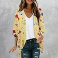 thumbnail image 2 of DJskiyers 3/4 Sleeve Cardigan for Women Lightweight Chiffon Bloses Print Kimono Cardigans Short Sleeve Loose Cover up Summer Blouse Top, 2 of 5