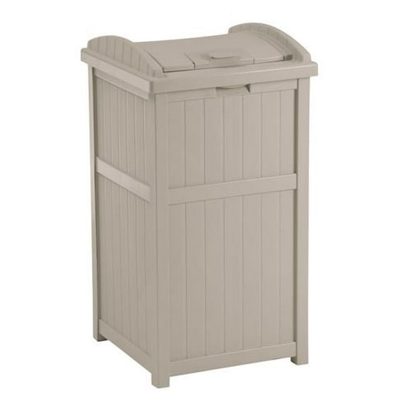 Suncast Cache-poubelle, Résine toutes saisons, 30–33 gallons – Pour patio et terrasse – Taupe clair