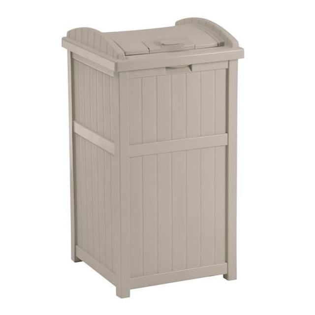 Suncast Cache-poubelle, Résine toutes saisons, 30–33 gallons – Pour patio et terrasse – Taupe clair