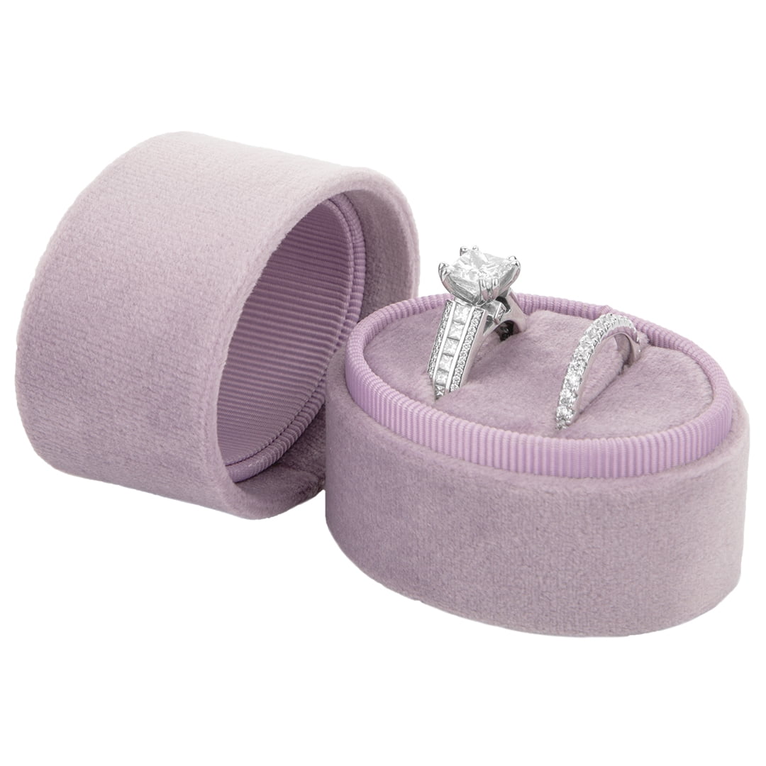 Koyal Wholesale Double Oval Velvet Ring Box, Lilac, Wedding Ceremony