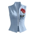 thumbnail image 4 of Karymi Womens Tops Dressy Casual Red Rose Print Sleeveless Vest, Stand Collar Full Zip Front Slim Fitted Cropped Waistcoat, Casual Layering Jacket Workout Tops for Women, 4 of 8