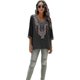 thumbnail image 4 of Blusa estilo bohemio mexicano con bordado bohemio de verano para mujer, cuello en V, mangas 3/4, informal, holgada, estilo túnica, Lucky_B, 4 of 5