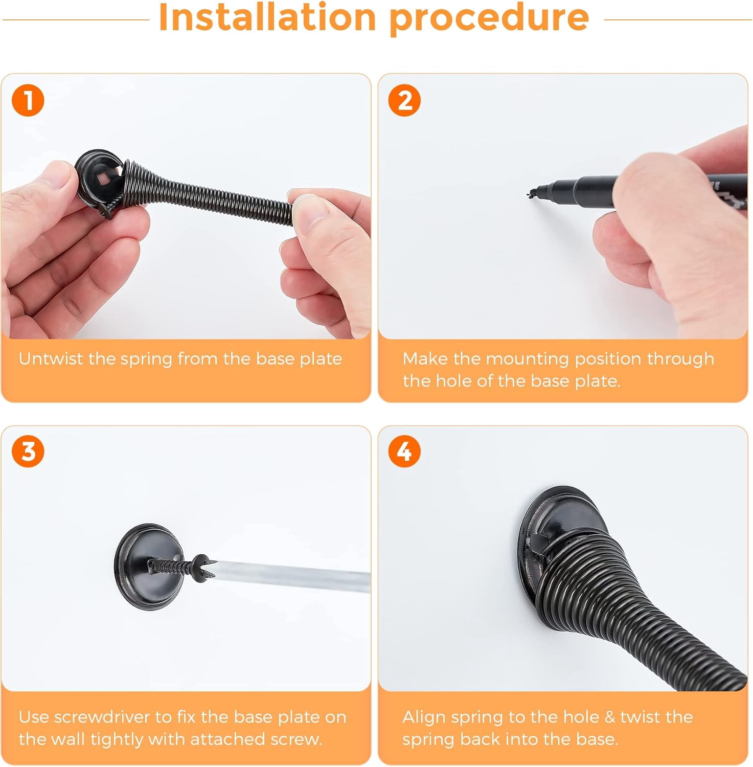 Door Stoppers, 6 Pack Black Spring Door Stops with Rubber Bumper, Door Stoppers for Bottom of Door