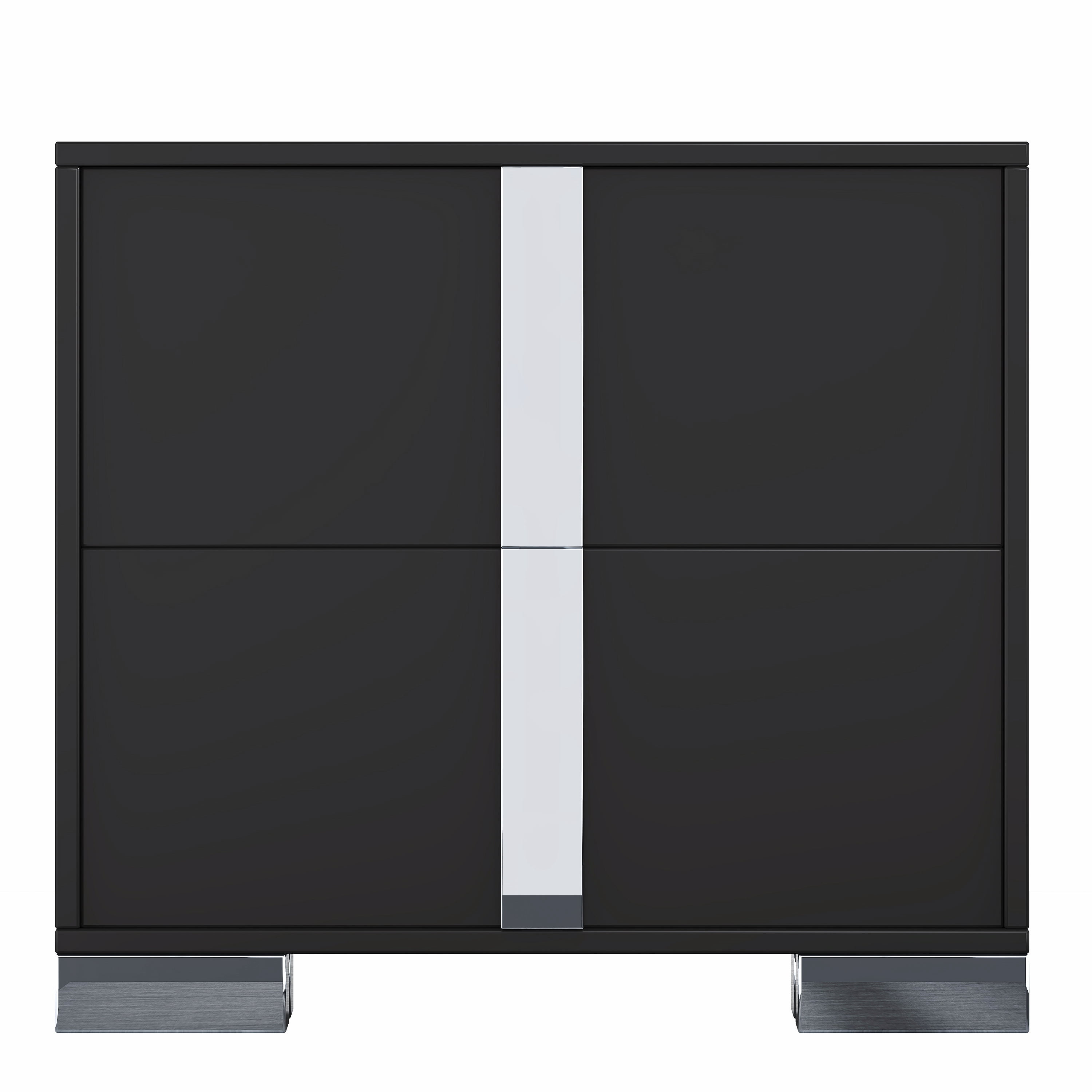 Euroco Wooden Nightstand with 2 Drawers & Metal Foot,Mirrored Bedside Table for Bedroom, Living Room,Black