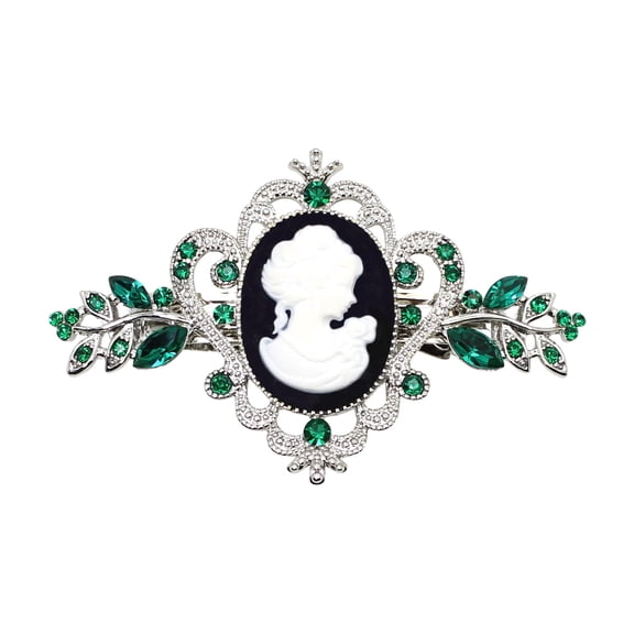 Faship Gorgeous Green Rhinestone Crystal Floral Portrait Cameo Hair Barrette Accessories