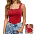 thumbnail image 2 of Womens U Neck Shapewear Built-in Bra Tank High Strechy Sleeveless Slim Fit Tops Camisole Workout Tops Red L, 2 of 6