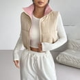 thumbnail image 2 of Veste Femme, Gilet Sans Manches Court Ajusté à Col Contrasté Décontracté avec Fermeture Éclair, Mode Chaud, Vestes pour Femmes, 2 of 9