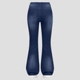 thumbnail image 4 of TOWED22 Girl's Flared Leg Denim Pants Raw Trim Split Hem Y2K Jeans Bell Bottoms Dark Blue,5-6 Y, 4 of 4
