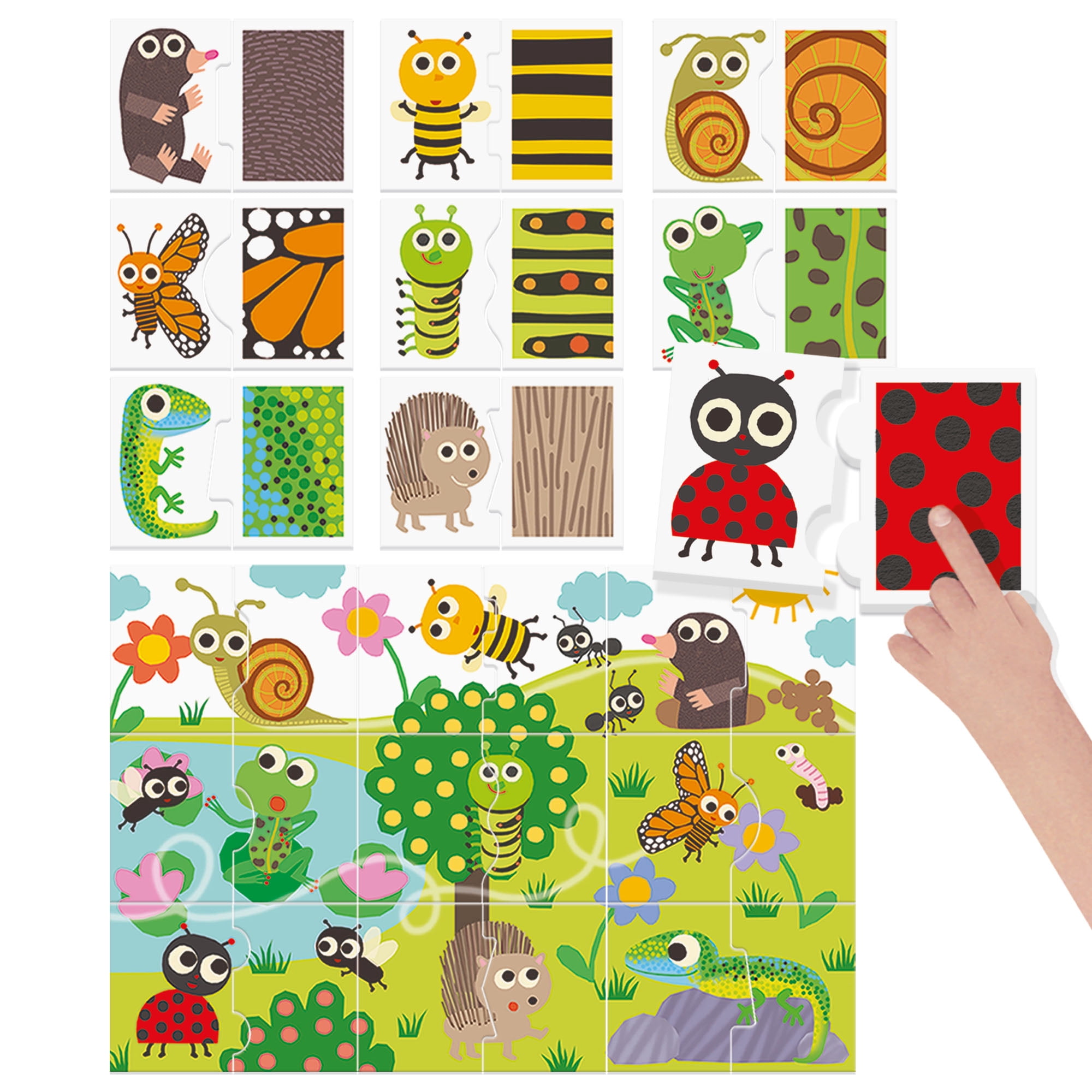 Headu: Touch & Observe – Puzzle Matching Game, Double-Sided Tiles, Animal Scene, Sensory Texture Play, Color-Shape-Pattern, Montessori, Toddlers 2-4