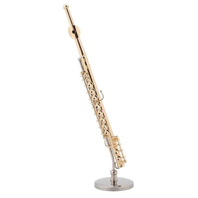 Sonew Miniature Flute Replica with Stand and Case Gold Plated Instrument Model Musical Ornaments,Instrument Model, Miniature Instruments