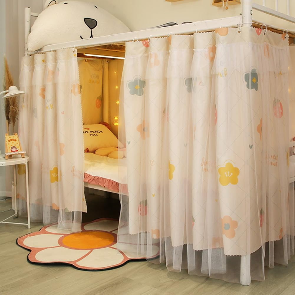 Bottom Bunk Bed Curtains Single Bed Tent Curtain Blackout Bed Drapes Dustproof Dormitory Bed Canopy Students Shading Bedding for Single Sleeper Loft Bed