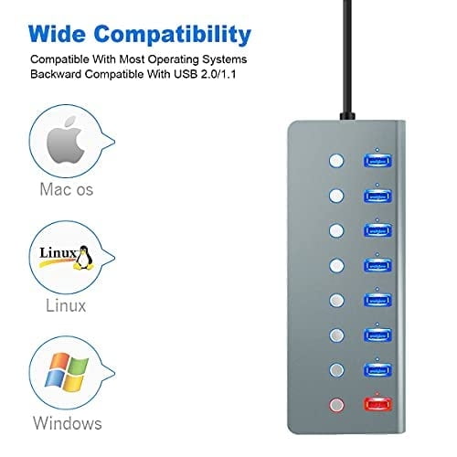 Hub USB alimentado, concentrador USB 3.0 de 7 puertos LOBKIN alimentad