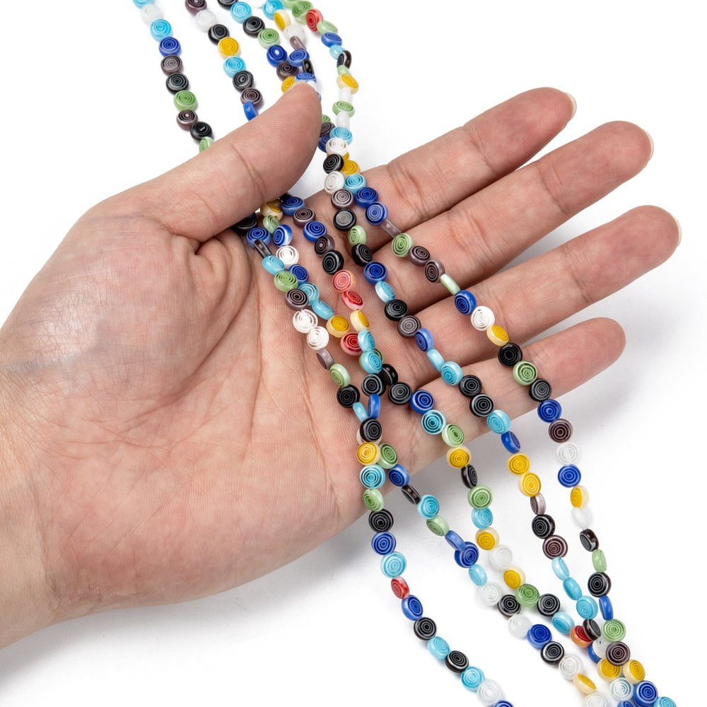 Flat Round Handmade Millefiori Glass Beads Mixed Color 6x3mm Hole: 0.5mm about 65pcs/strand 14.1 inch DIY