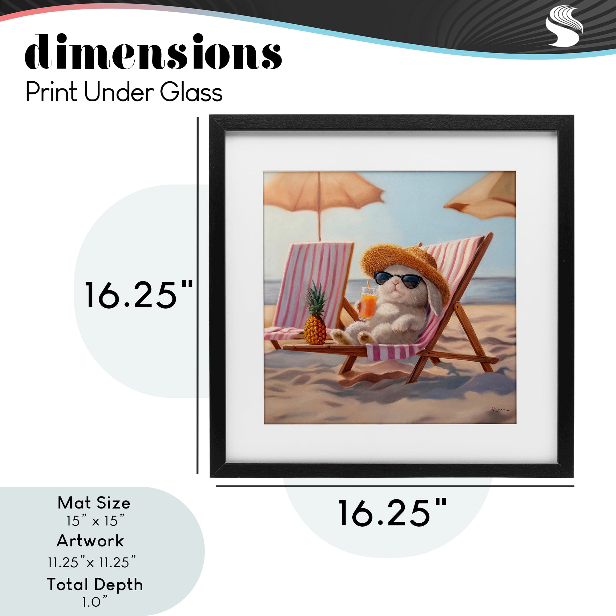 Beach Bun Relaxation Black Framed Print Under Glass, design by Lucia Heffernan