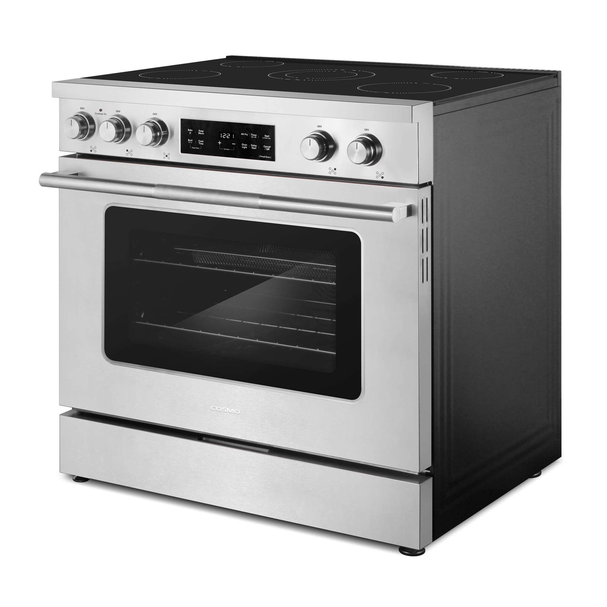 Cosmo 36 in. Stellar Collection 6.1 cu. ft. Electric Range, 5 Burner Ceramic Glass Cooktop, Convection Oven, Stainless Steel