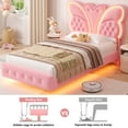 thumbnail image 6 of Homfa Twin Size Velvet Upholstered Bed with LED Lights, Floating Platform Bed Frame with Butterfly Crystal Button Tufted Headboard, Pink, 6 of 7