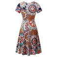 thumbnail image 2 of Women‘s Dress Printed Round Neck Short Sleeve Summer Casual Fashion Pleated Flared Floral Patterns -BLUE2-M, 2 of 2