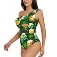 thumbnail image 2 of Easygdp St Patrick's Day10 Women's One Shoulder Ruffle Monokini Bathing Suits with Removable Chest Pad, Quick Drying - Large, 2 of 8