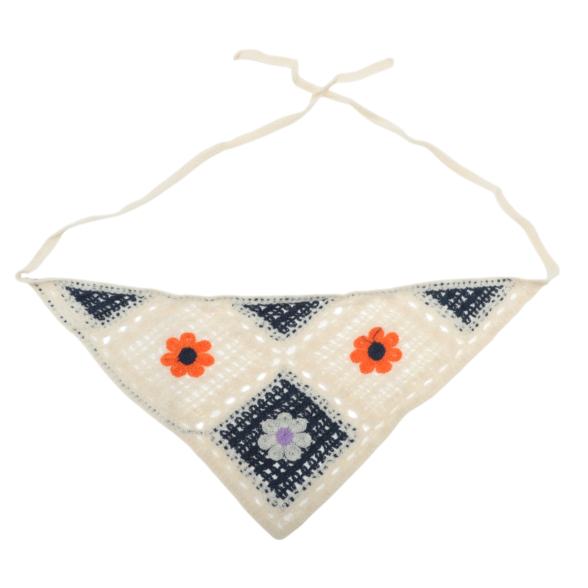 Unique Bargains Elegant Knitted Triangle Bandana 2 Pcs Small Orange Flowers
