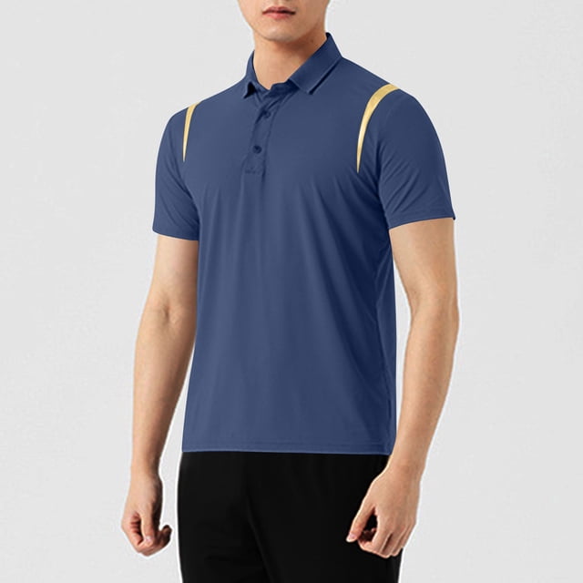 Ceisia Men's Slim Fit Breathable Short Sleeve Turndown Collar Shirt with Contrast Shoulder Trim Navy XXL Gifts