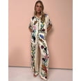 thumbnail image 4 of AURA Women 2 Piece Satin Outfit Graffiti Print Shirt and Pants Set, Short Sleeve Casual S-XXXL, 4 of 8
